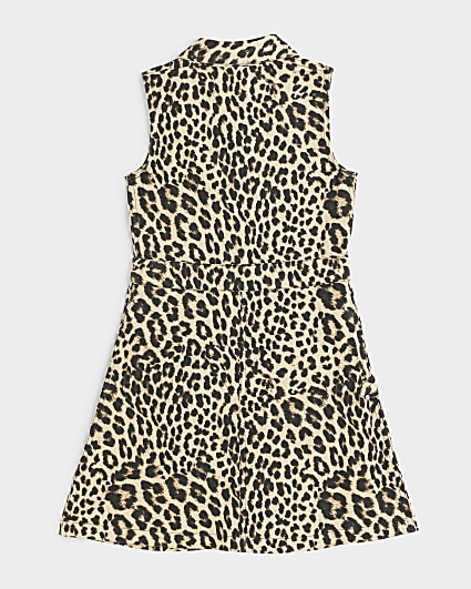 Girls beige leopard print shirt dress