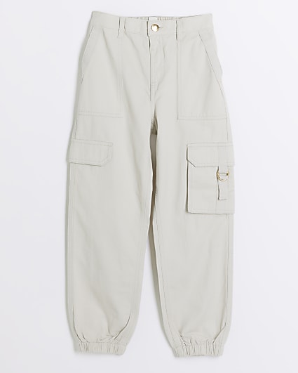 Girls beige herringbone cargo trousers