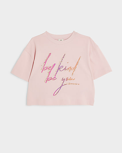 Girls pink diamante graphic t-shirt