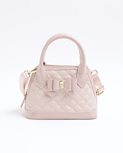 Girls pink quilted bow cross body bag
