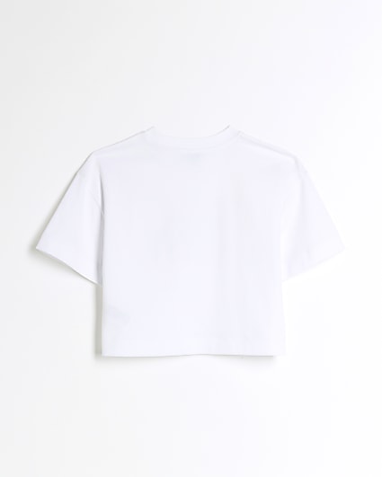 Girls white graphic print crop t-shirt