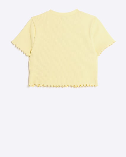 Girls yellow Embroidered Logo Crop T-Shirt