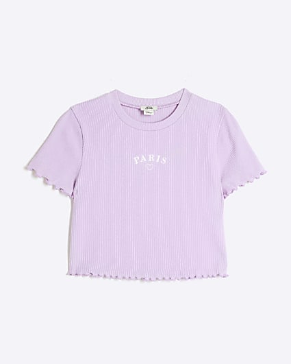 Girls purple Embroidered Logo Crop T-Shirt