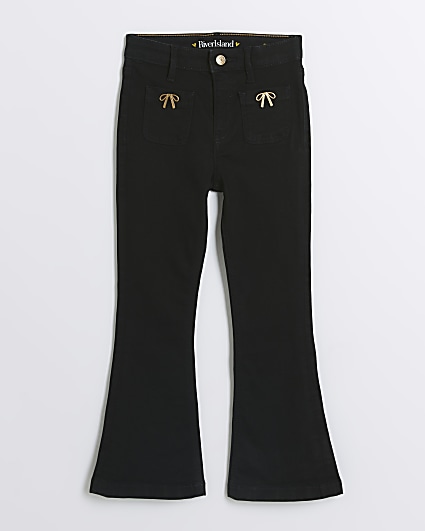 Girls black bow detail flared jeans