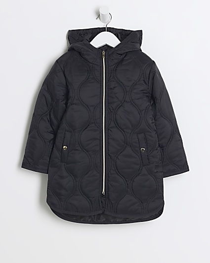 Mini girls black hooded padded jacket