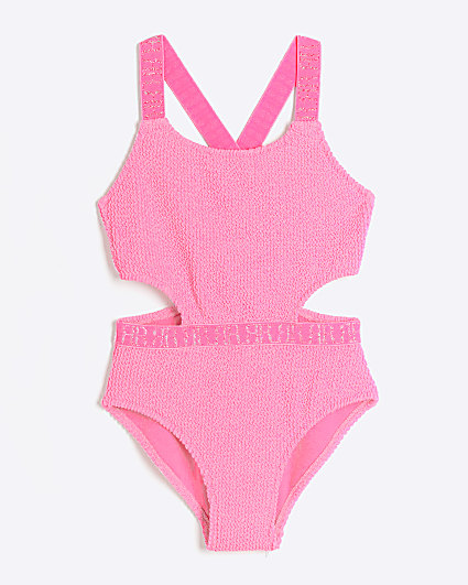 Girls pink textured cut out swimsuit
