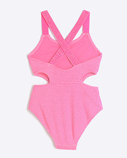 Girls pink textured cut out swimsuit