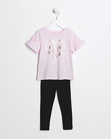 Mini girls pink princess frill t-shirt set