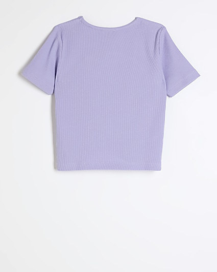 Girls blue ribbed cut out t-shirt