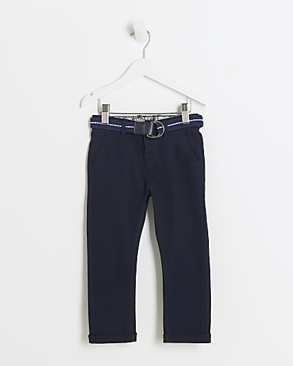 Mini boys navy belted casual chino trousers