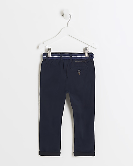 Mini boys navy belted casual chino trousers