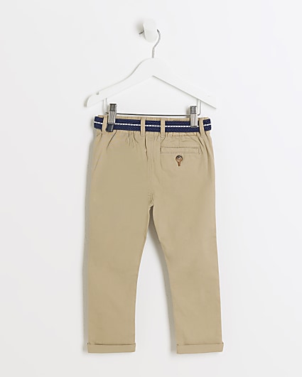 Mini boys beige belted casual chino trousers