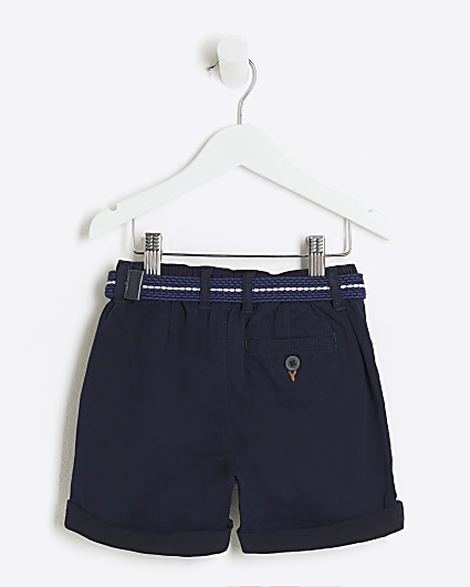 Mini boys navy belted chino shorts