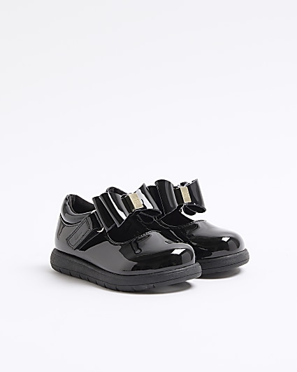 Mini girls black patent bow mary jane shoes