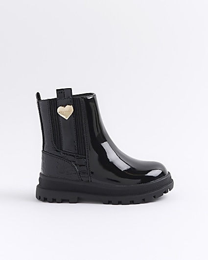 Mini Girls black patent stud chelsea boots