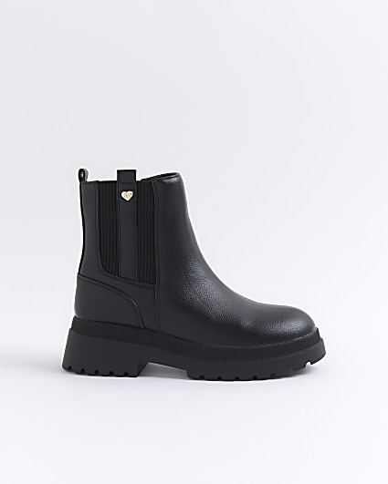 Girls black faux leather stud chelsea boots