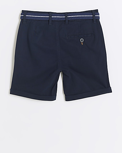 Boys navy belted chino shorts
