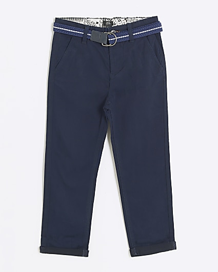 Boys Navy Belted Casual Chino Trousers