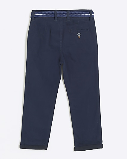 Boys Navy Belted Casual Chino Trousers