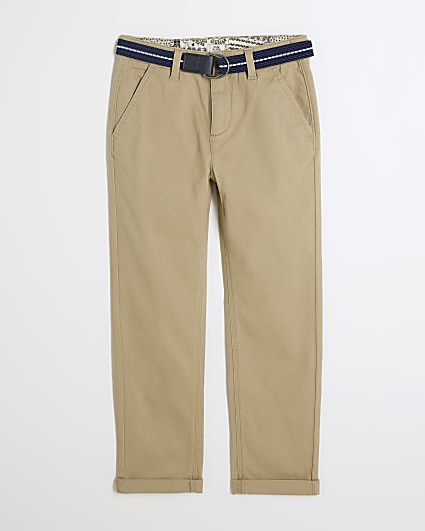 Boys stone belted casual chino trousers