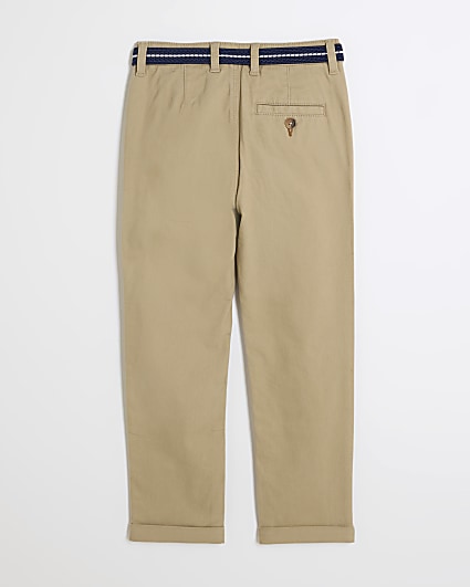Boys stone belted casual chino trousers