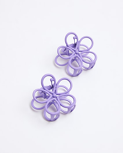 Girls purple flower hair clip 2 pack