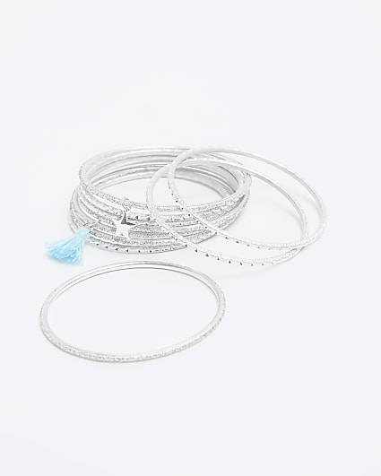 Girls silver bangle bracelets 10 pack