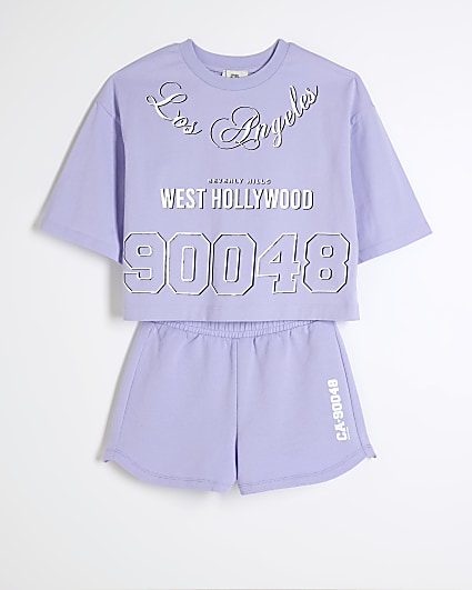 Girls blue graphic t-shirt and shorts set