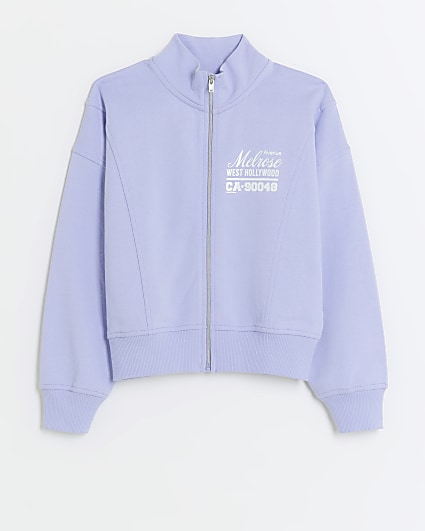 Girls blue graphic zip up sweatshirt