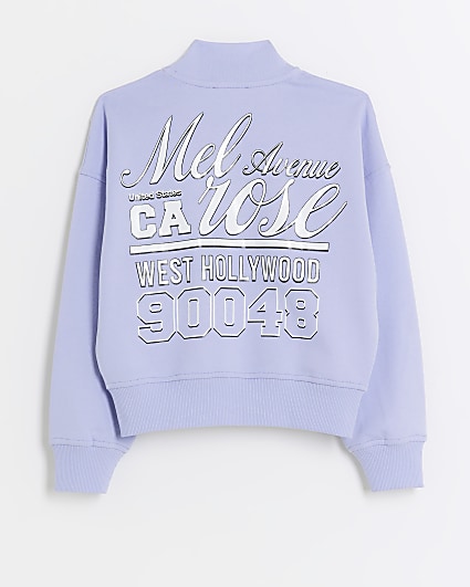 Girls blue graphic zip up sweatshirt