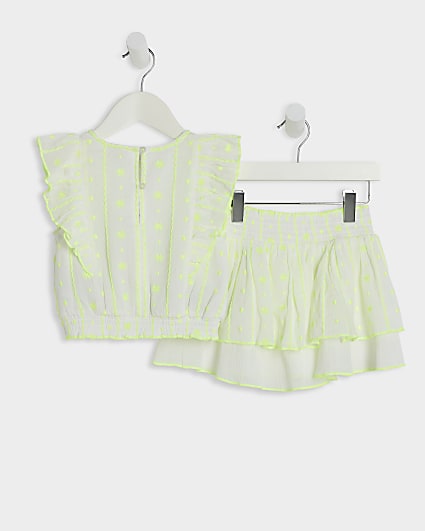 Mini girls white embroidered frill top set