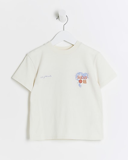 Mini boy white japanese graphic print t-shirt