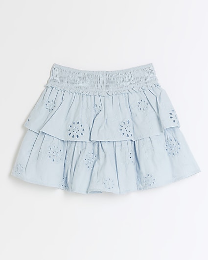 Girls blue broderie skirt