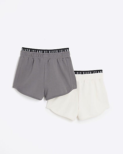Girls grey RI waistband runner shorts 2 pack