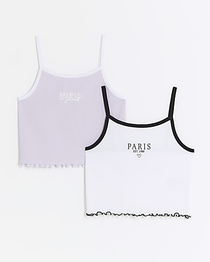 Girls purple ribbed cami top 2 pack