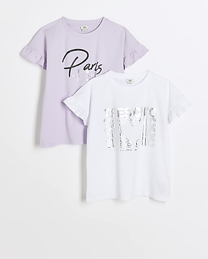 Girls purple graphic print t-shirt 2 pack