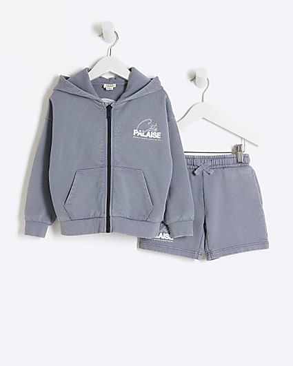 Mini boys blue zip through hoodie set