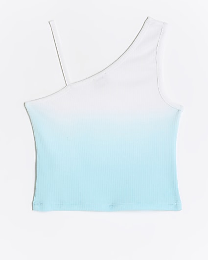 Girls turquoise dip dye one shoulder vest top