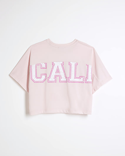Girls pink crop graphic t-shirt