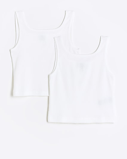 Girls white rib square neck 2 Pack