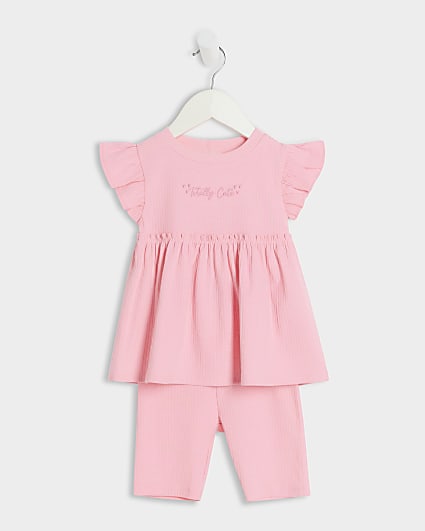 Mini girls pink ribbed peplum t-shirt set