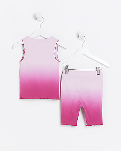 Mini girls pink ribbed ombre tank top set