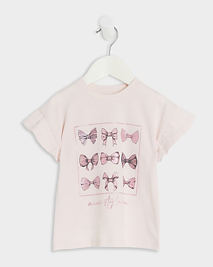 Mini girls pink embellished bow t-shirt
