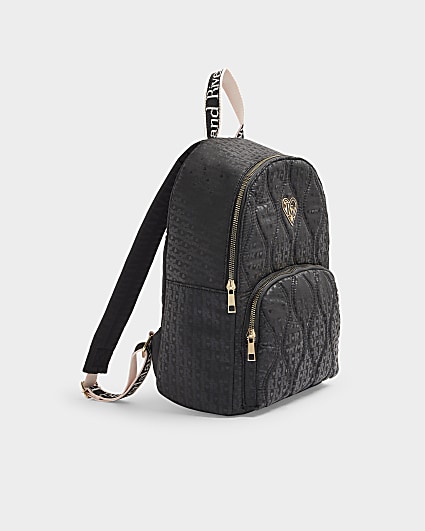 Girls black quilted monogram backpack