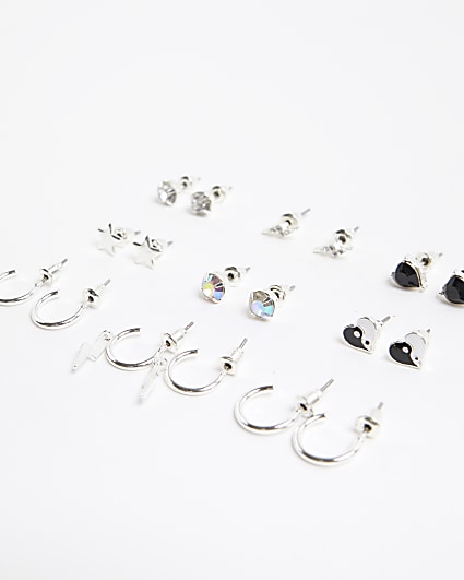 Girls silver yin and yang earrings 9 pack