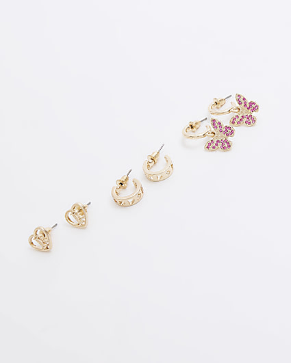 Gold colour butterfly earrings 3 pack