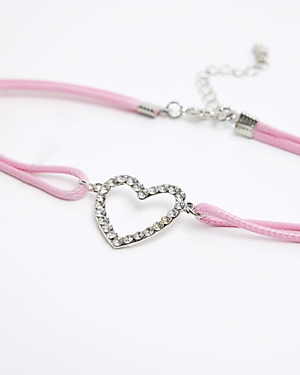 Girls pink diamante heart choker necklace