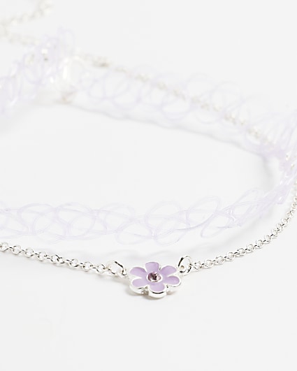 Girls purple flower choker necklace