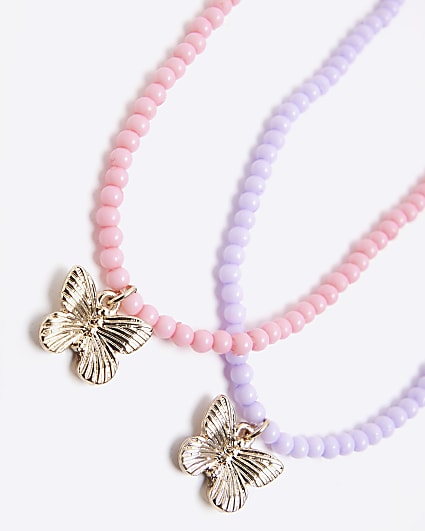 Girls pink BFF butterfly necklaces