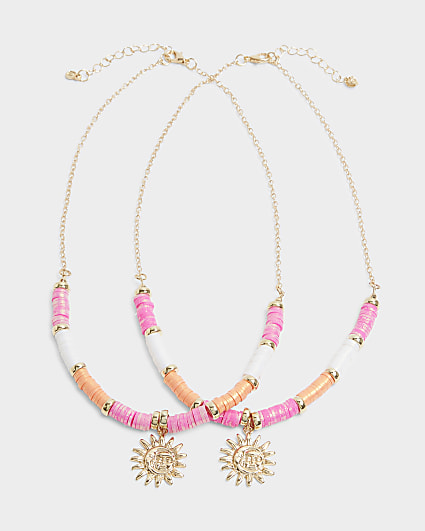 Girls pink sun BFF necklace
